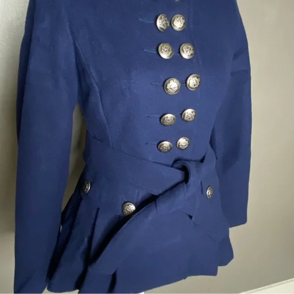 Free People Blue Peplum Military Style Pea Coat Jacket Wool Size 4 - Picture 15 of 16